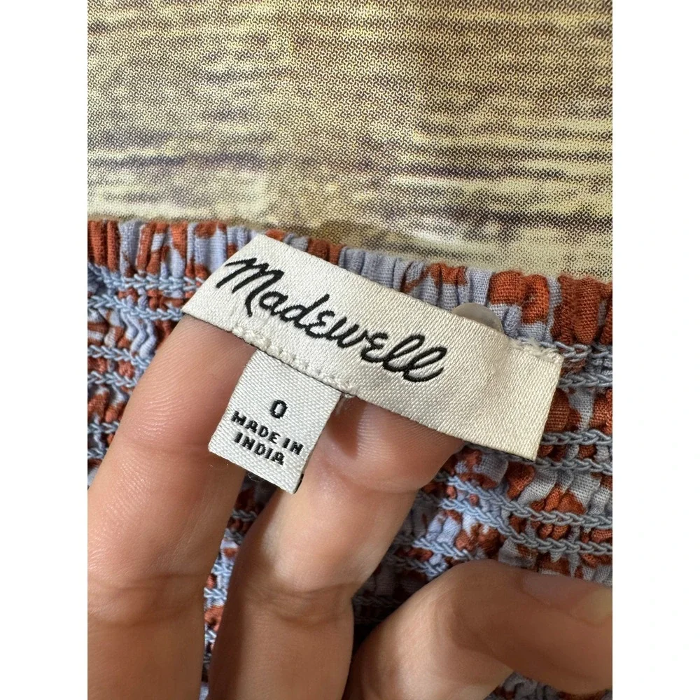 Madewell Button Front Smocked Back Floral Top NF231 Blue Rust Women Size 0